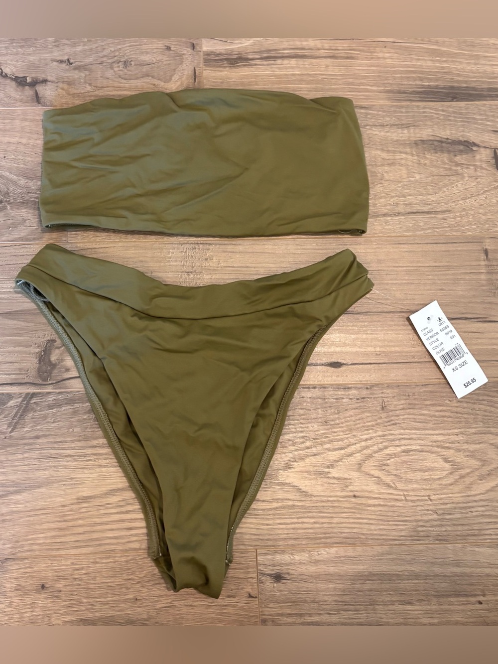 PacSun NWT Olive Green Bikini Set XS – Tube Top & High-Waisted High-Leg Bottoms